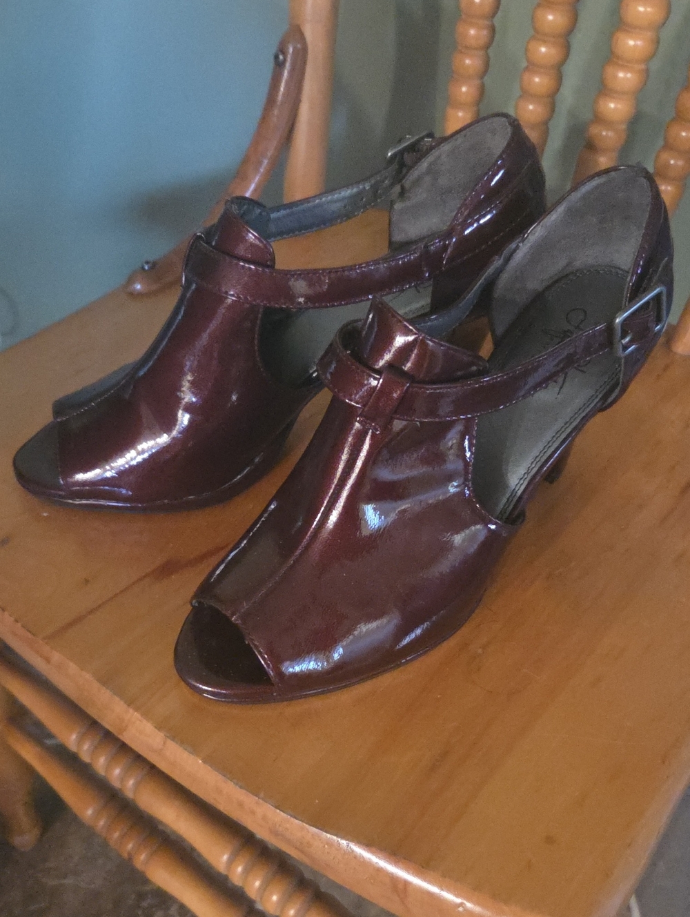 Life Stride Burgundy Patent Open-Toe Slingback Heels